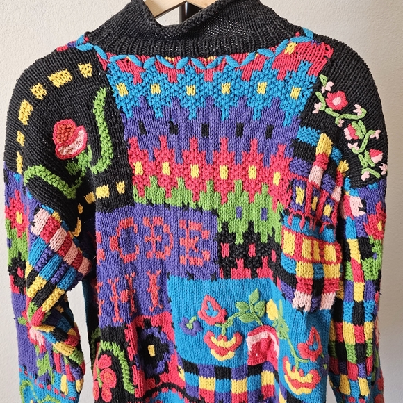 Celina Yang vintage Spring garden ABCD knit mock neck sweater Large - Picture 4 of 8